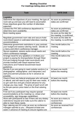 FHI 360 Meeting Checklist